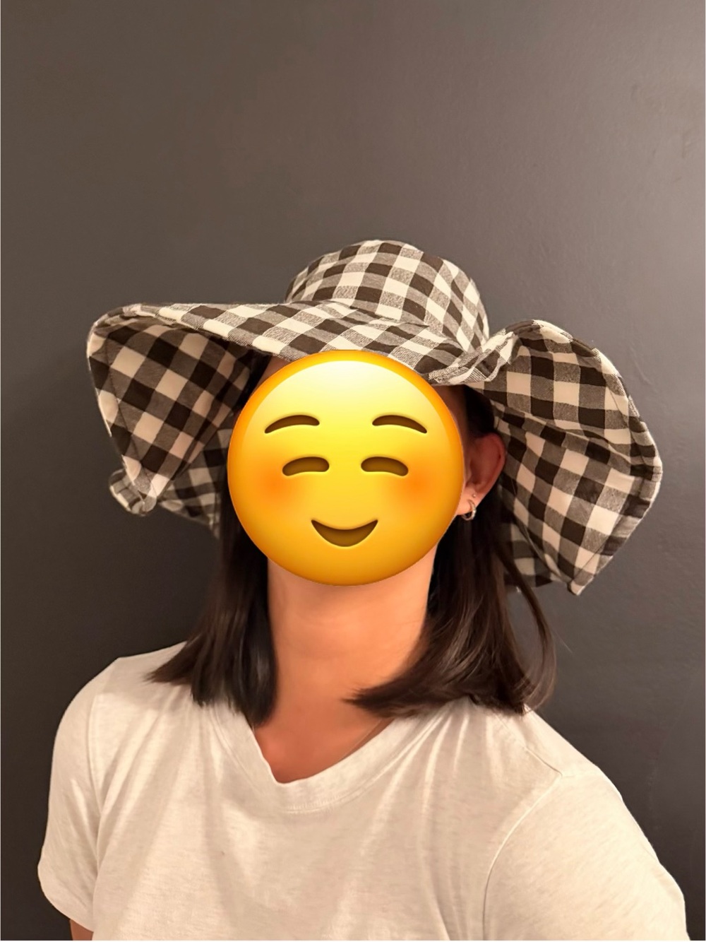Mango Black and White Gingham Wide-Brim Hat